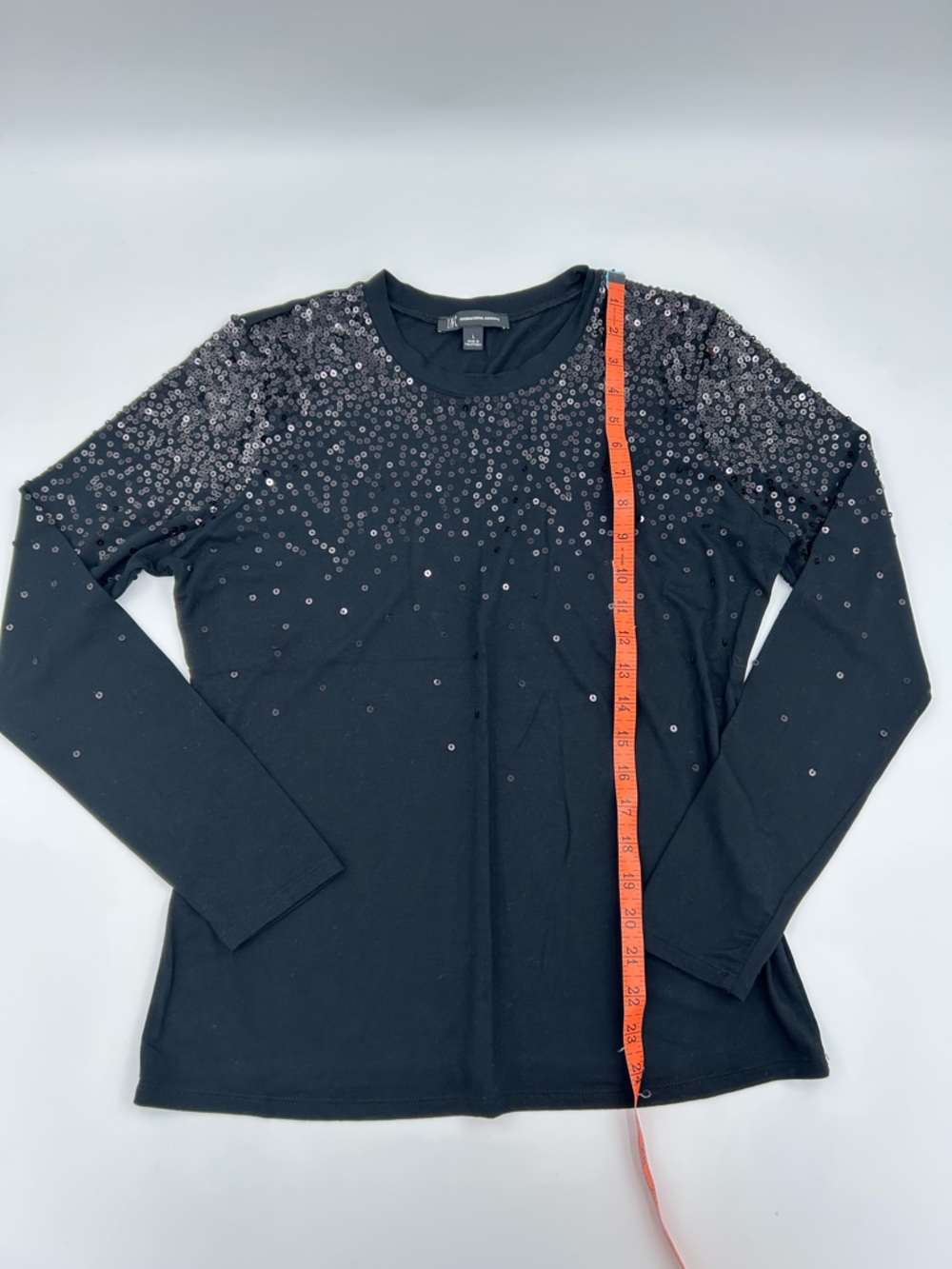 INC International Concepts Black Sequin Crewneck Tee L - Picture 4 of 7